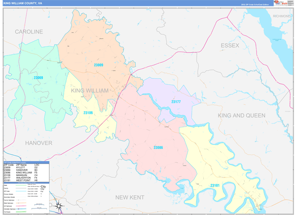 King William County Digital Map Color Cast Style